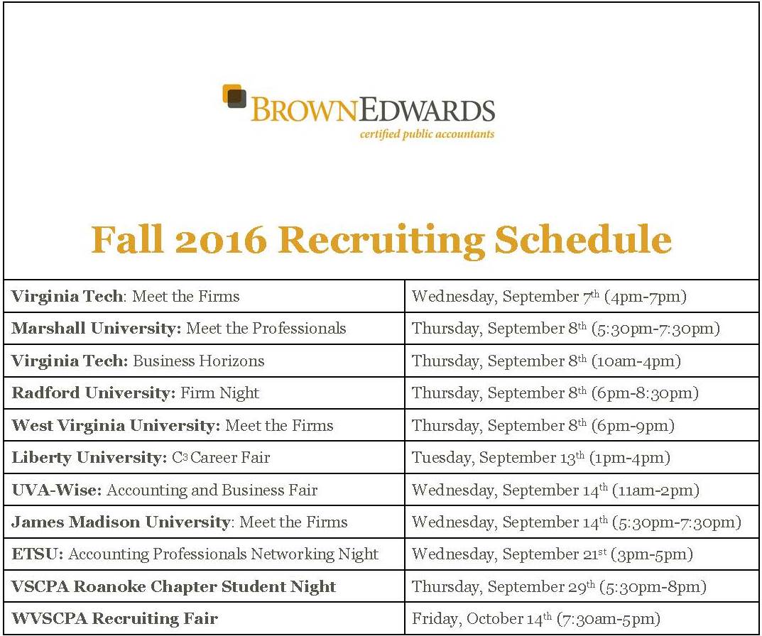 Fall 2016 Recruiting Schedule